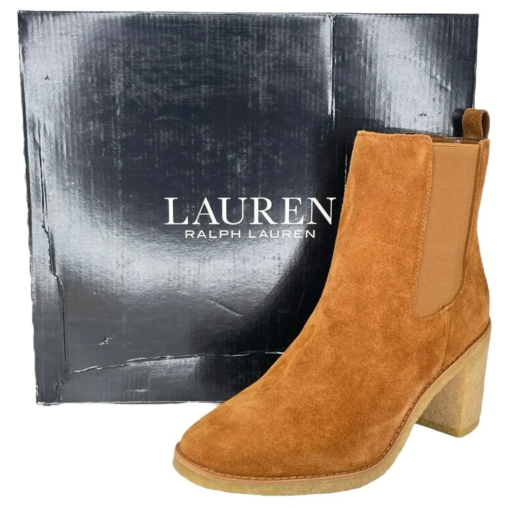 Lauren Ralph Lauren Marianna Tan Suede Leather Womens Ankle Boots Size 9.5M - Picture 13 of 14